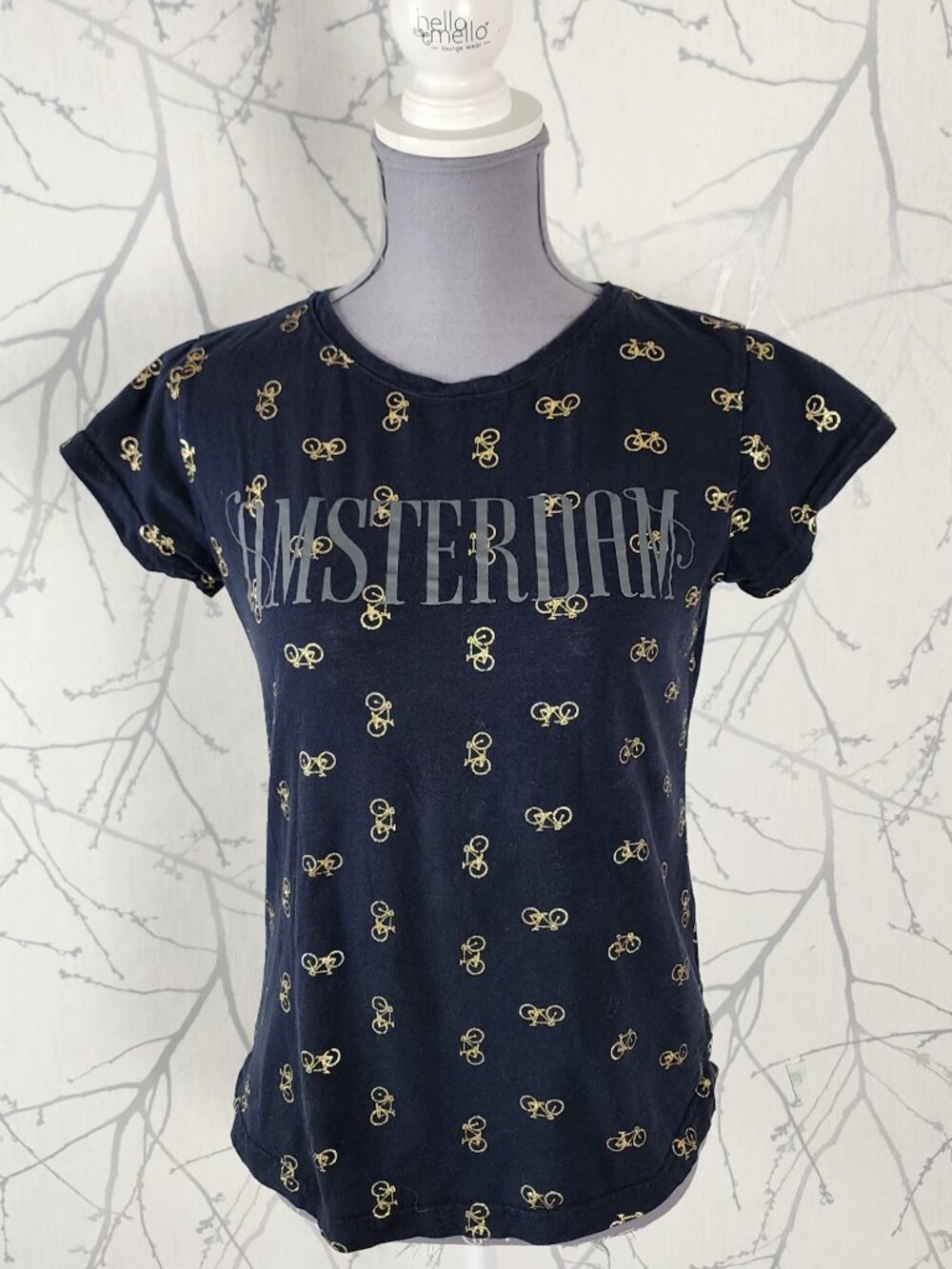 Fox Originals Navy Amsterdam Bicycle Print Cotton Crewneck Tee